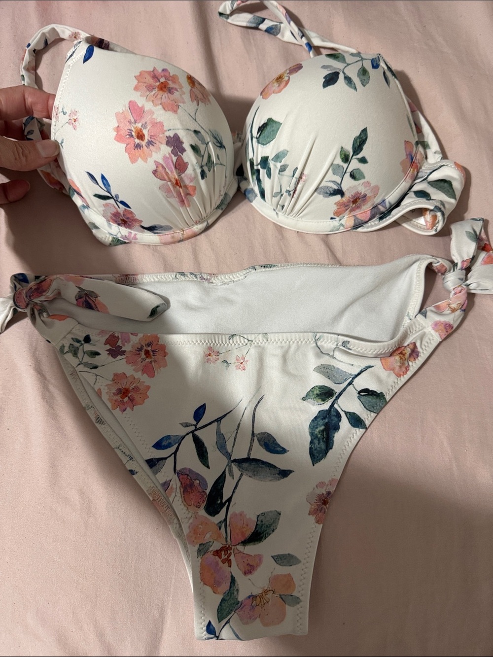 Victoria's Secret White Floral Bikini Set push up bra small bottom 32b